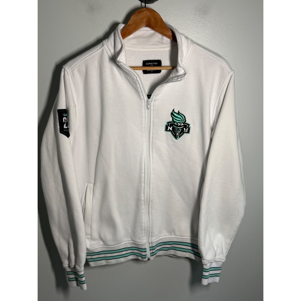 Kürbted New York Liberty WNBA Full Zip Fleece Jacket White Seafoam Green Small